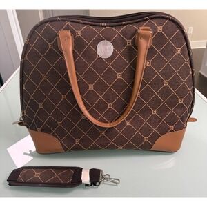 Chaps Ralph Lauren Tote Brown Travel Weekend Bag With Long Strap Mono Logo